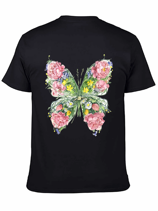 Floral Butterfly Graphic Tee - Soft Black Cotton Shirt