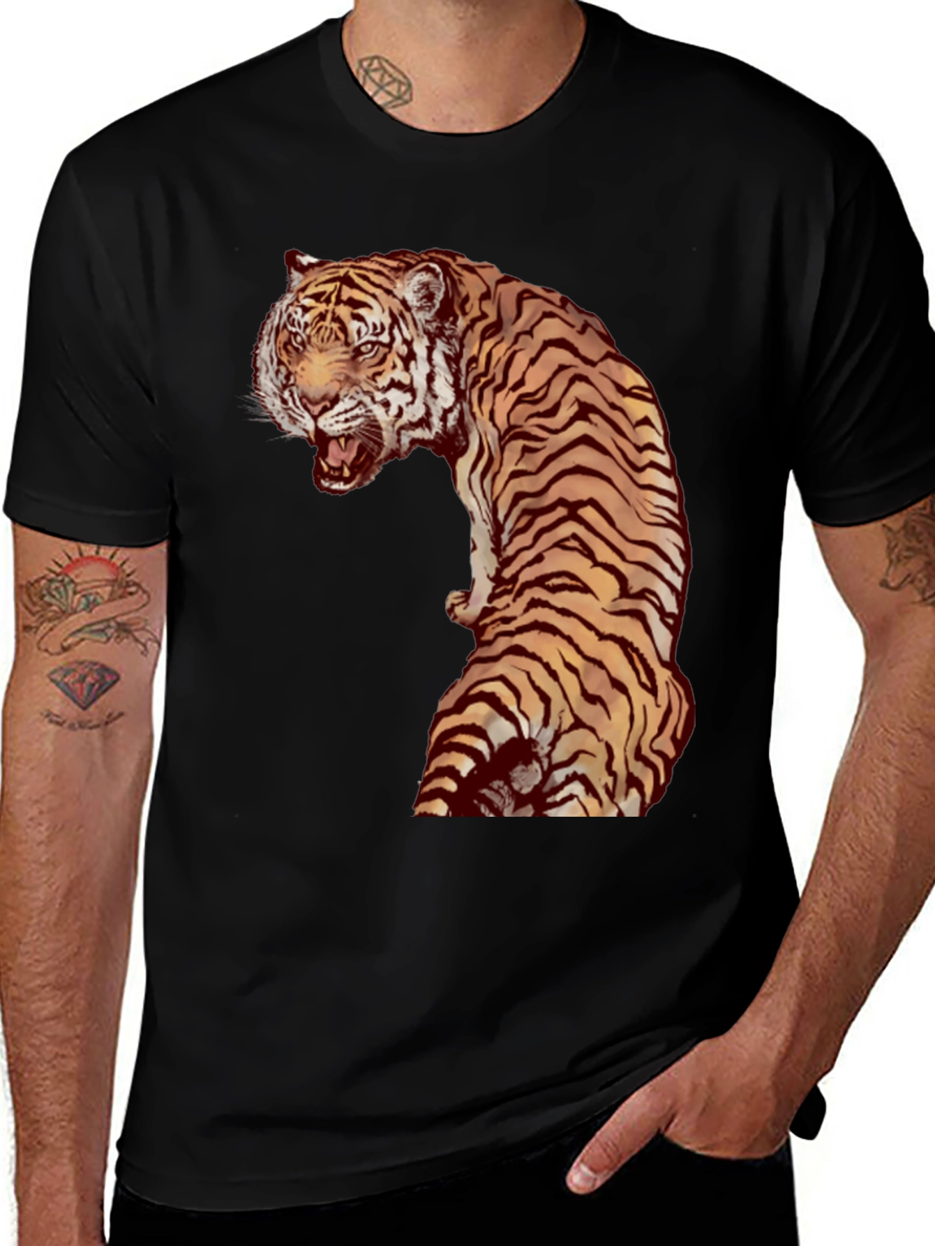Tiger Graphic Print Black Tee