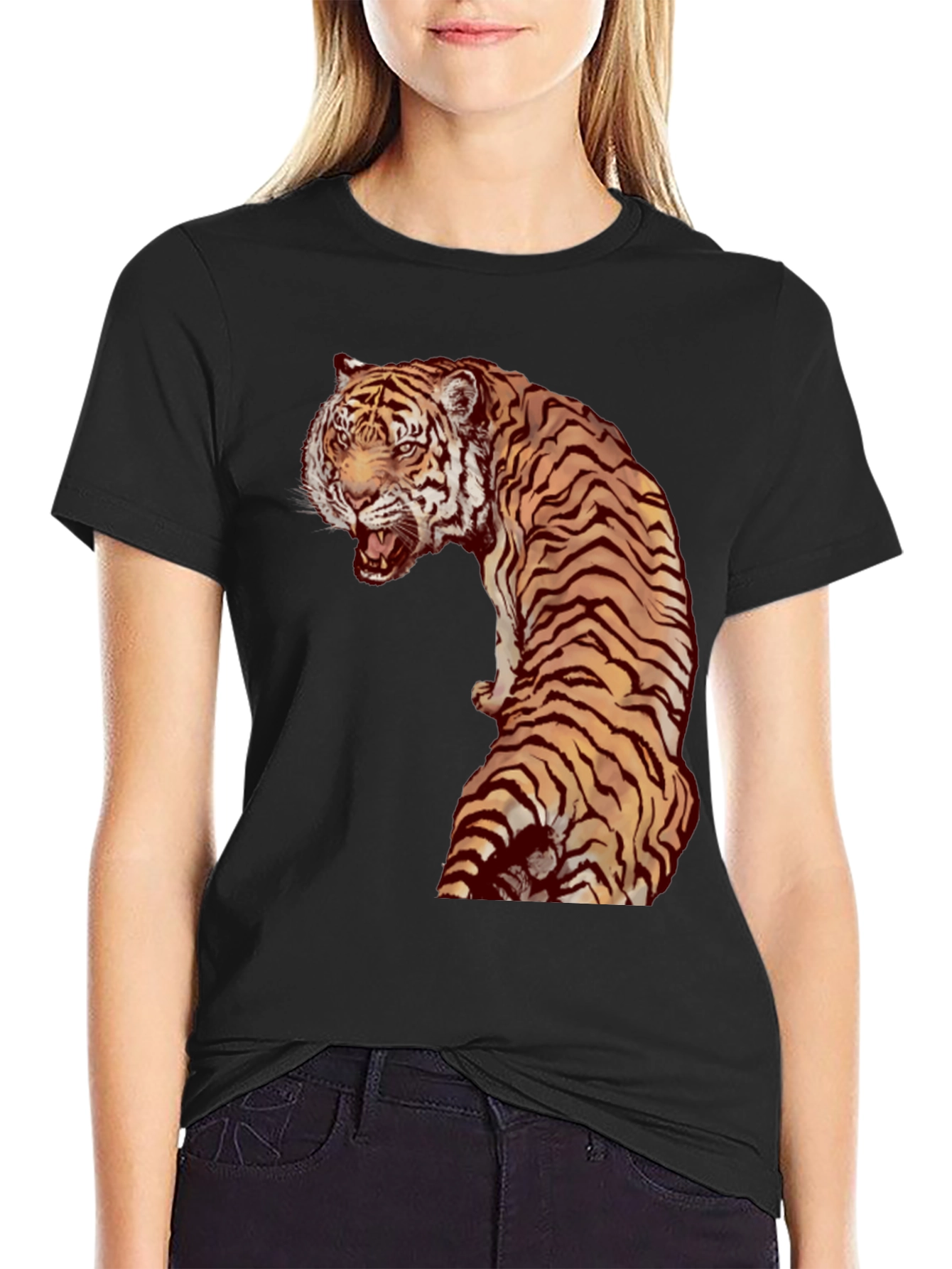 Tiger Graphic Print Black Tee
