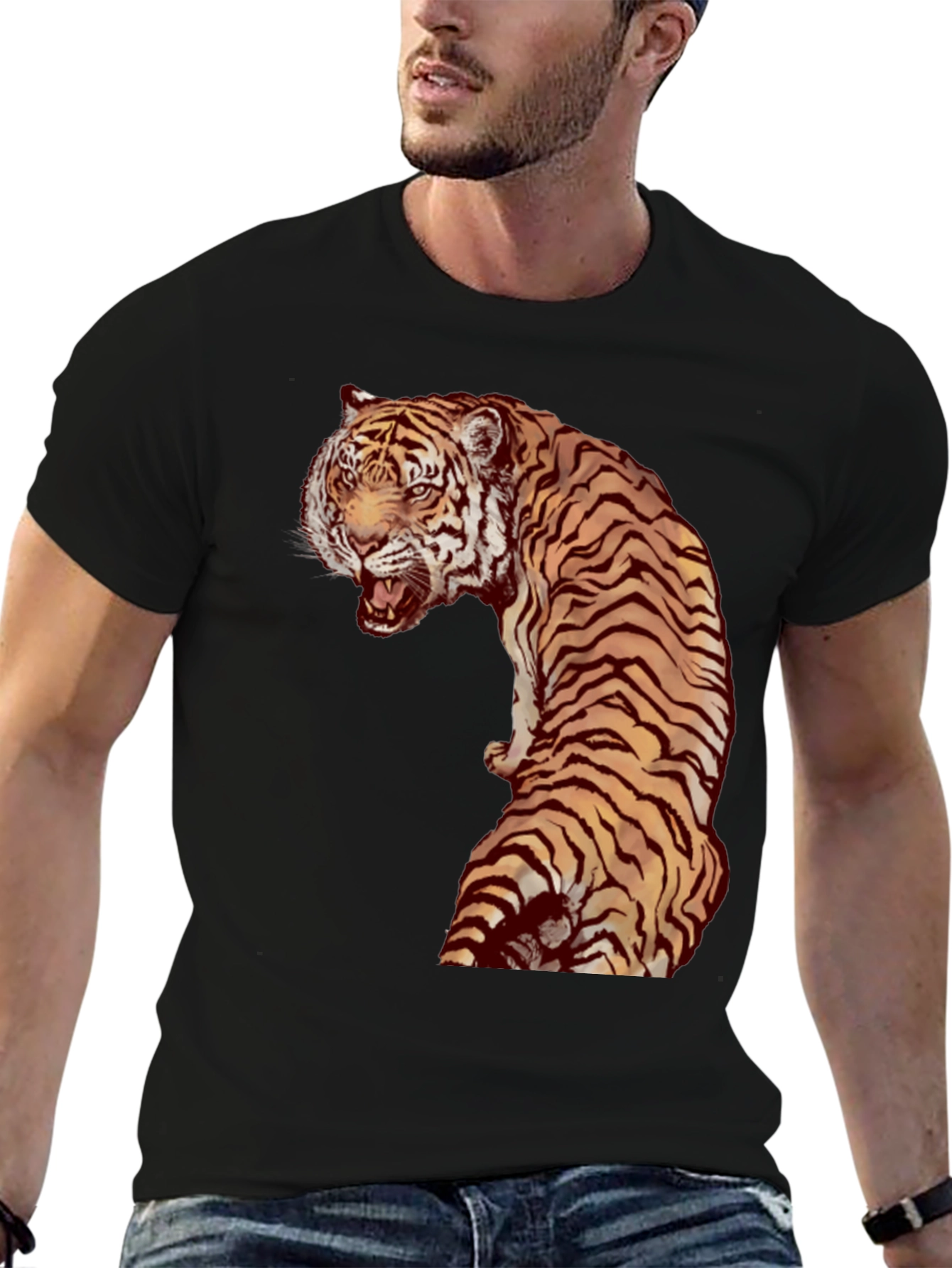 Tiger Graphic Print Black Tee