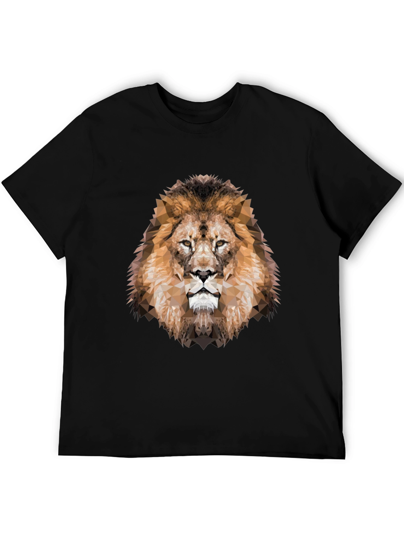 Geometric Lion Head Graphic Black T-Shirt