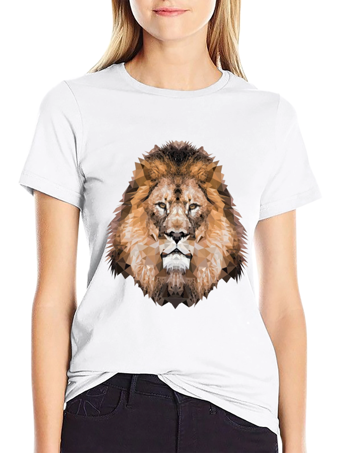 Geometric Lion Head Graphic Black T-Shirt