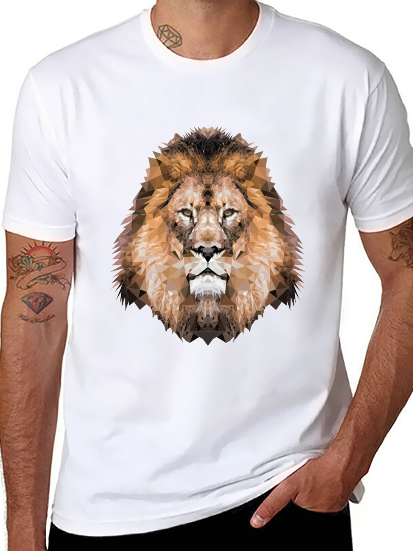 Geometric Lion Head Graphic Black T-Shirt