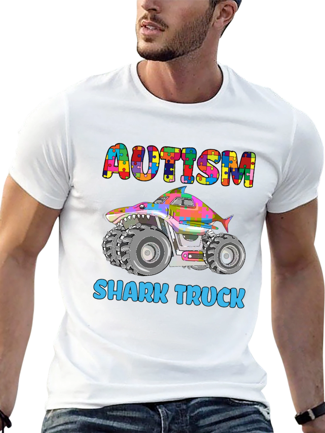 Autism Shark Truck Graphic Tee