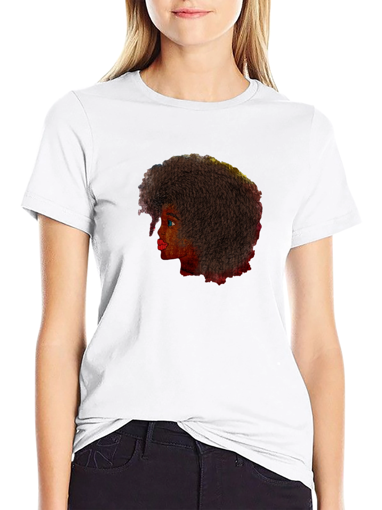 Afro Woman Graphic Tee - Stylish Black T-Shirt
