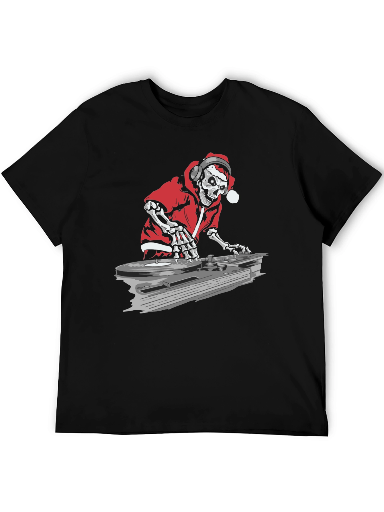 DJ Skeleton Santa Black Graphic T-Shirt