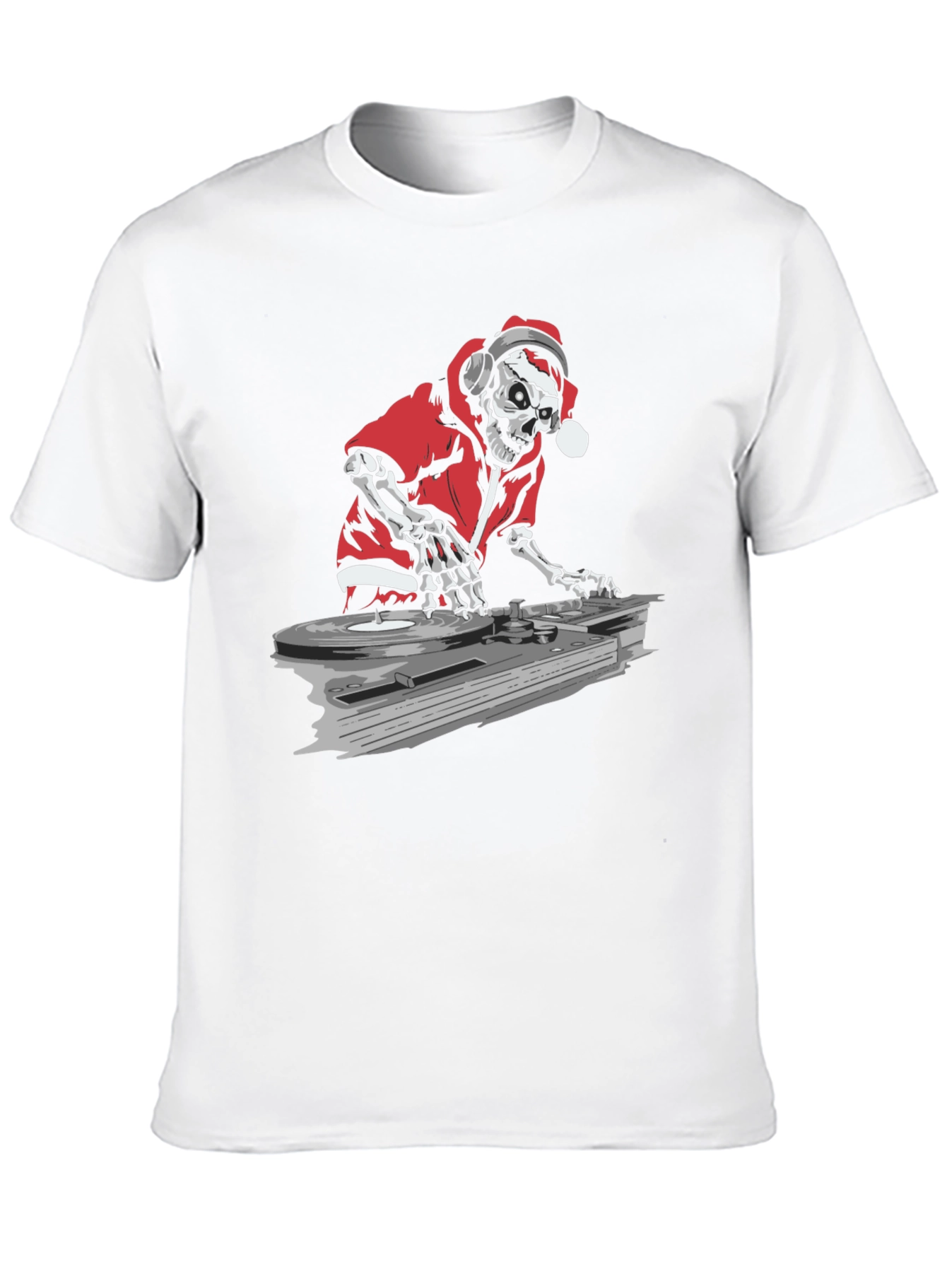 DJ Skeleton Santa Black Graphic T-Shirt