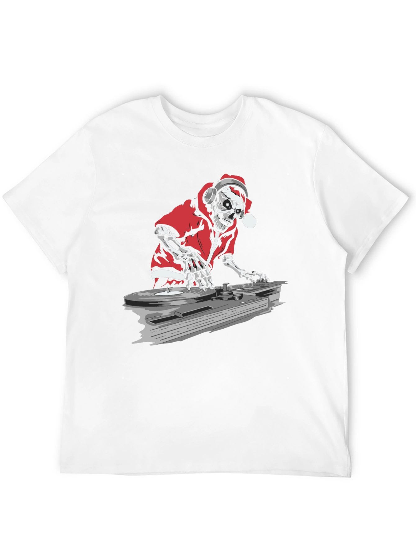 DJ Skeleton Santa Black Graphic T-Shirt