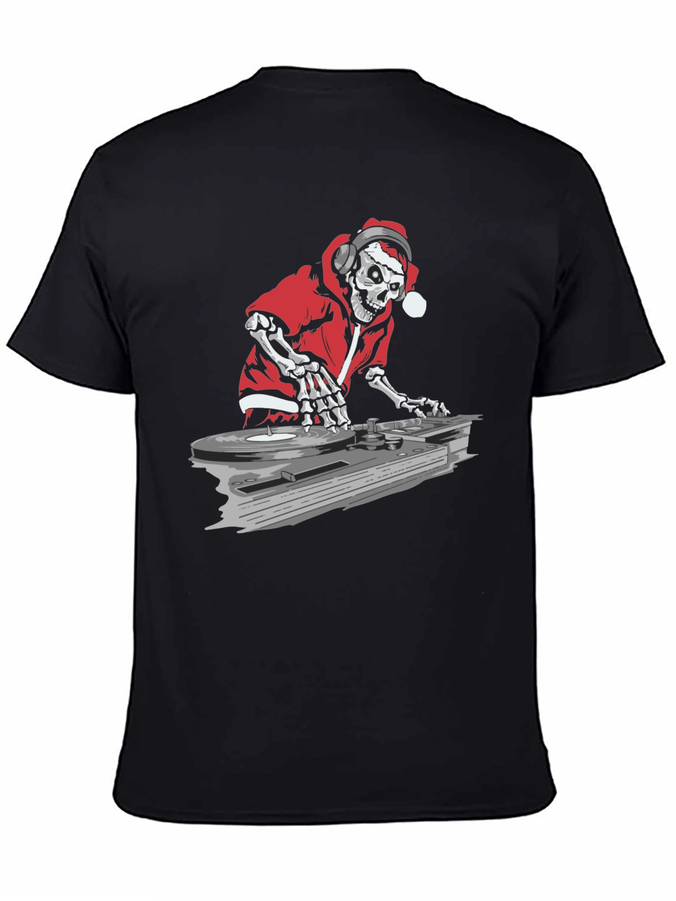 DJ Skeleton Santa Black Graphic T-Shirt