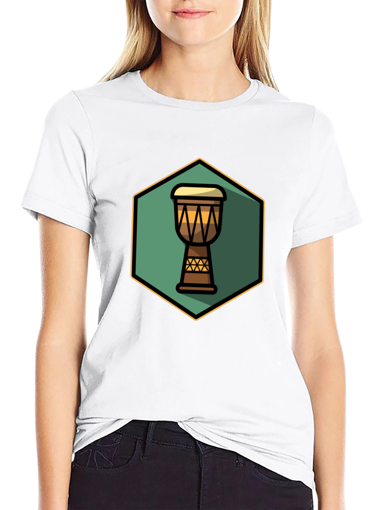 Djembe Drum Graphic Tee - Black Cotton Blend