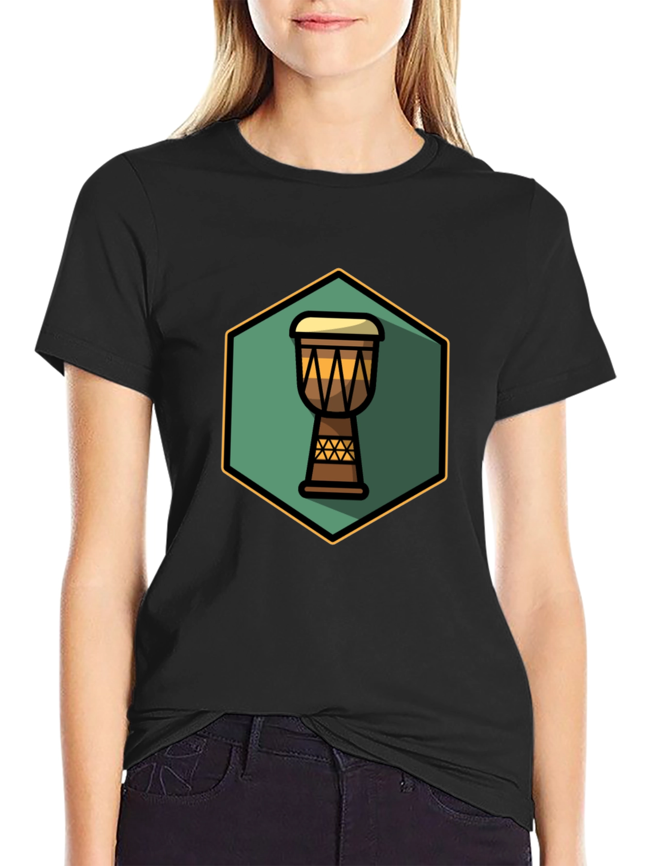 Djembe Drum Graphic Tee - Black Cotton Blend