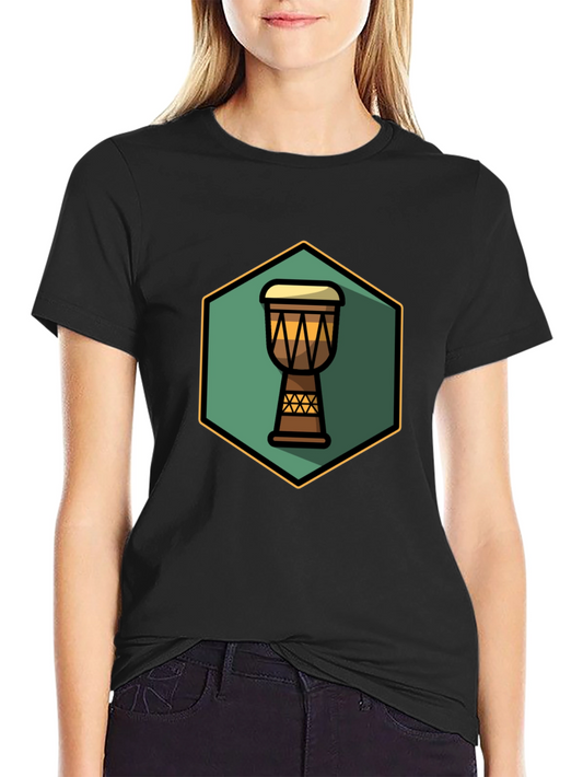 Djembe Drum Graphic Tee - Black Cotton Blend
