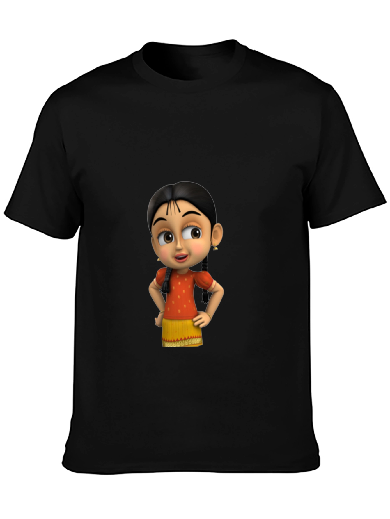 Cartoon Girl Graphic Black T-Shirt