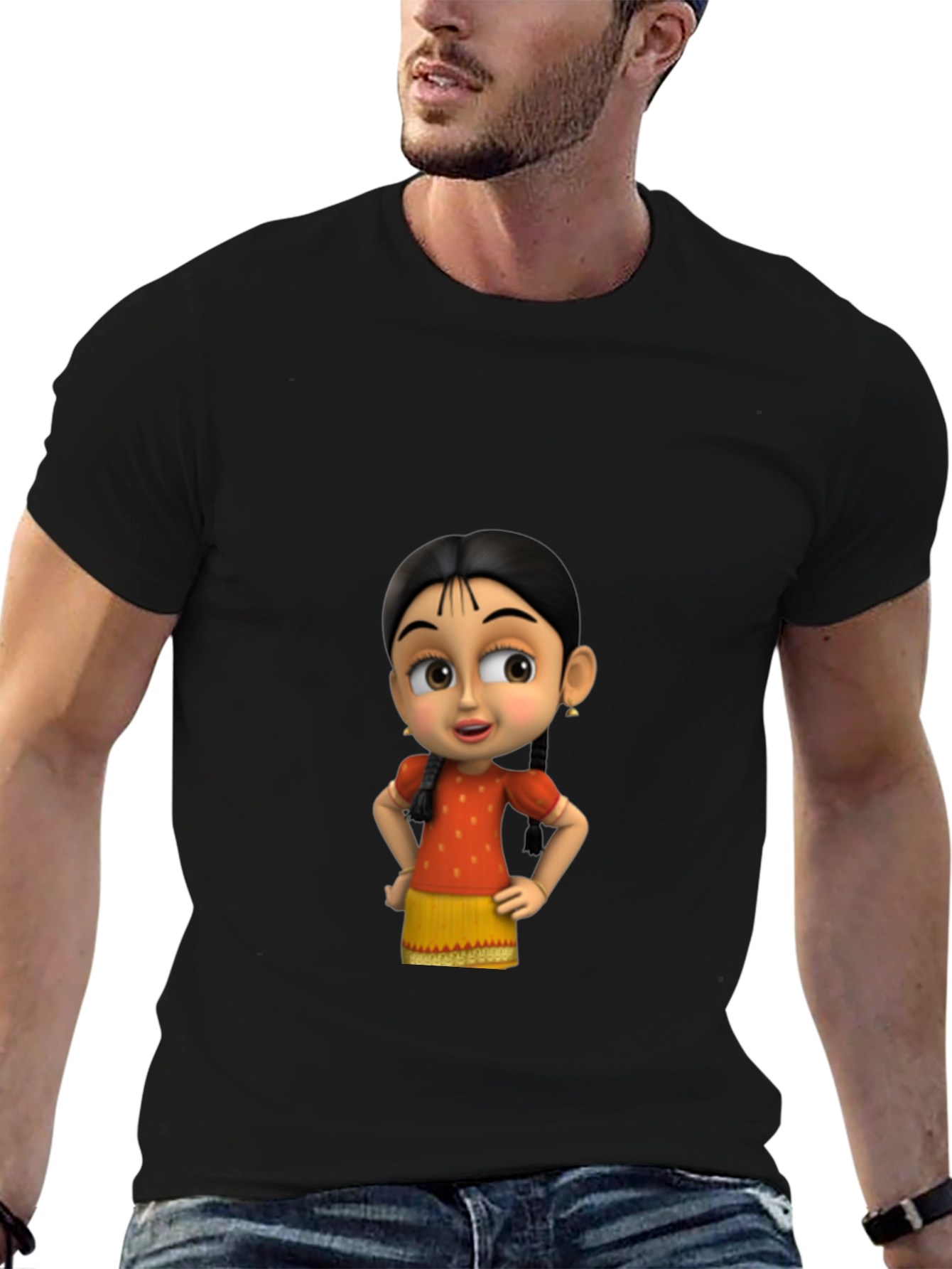 Cartoon Girl Graphic Black T-Shirt