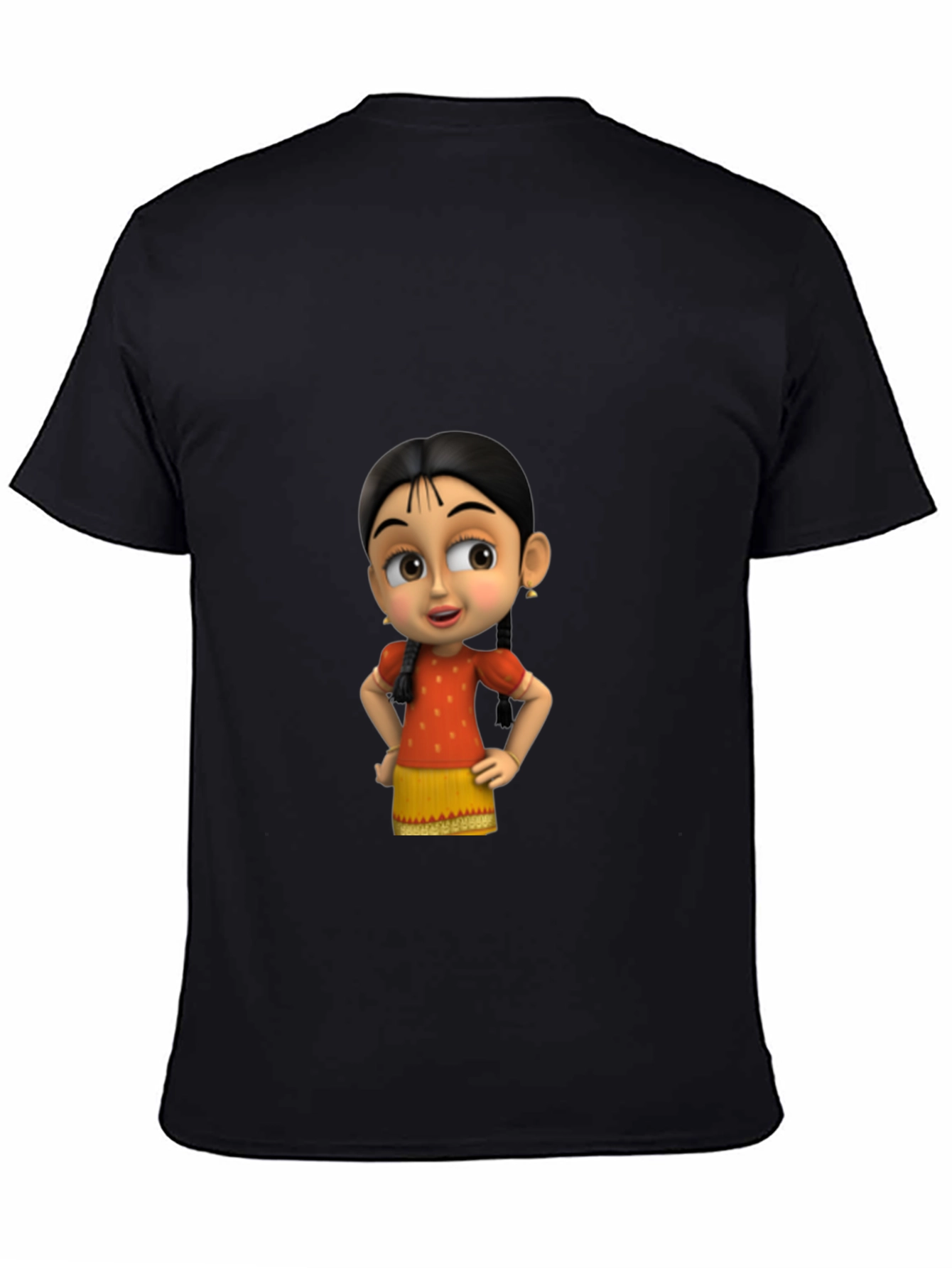Cartoon Girl Graphic Black T-Shirt