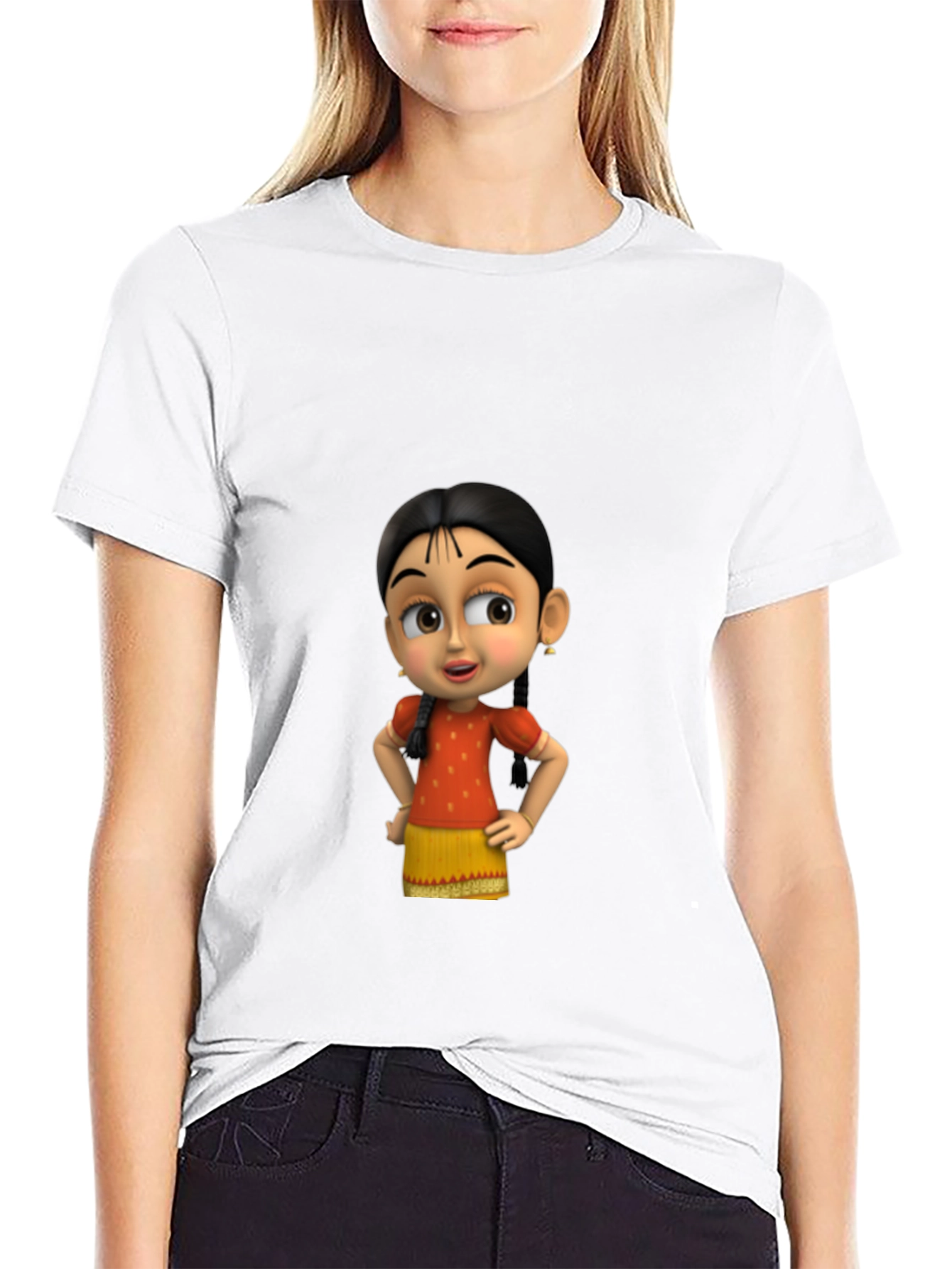 Cartoon Girl Graphic Black T-Shirt