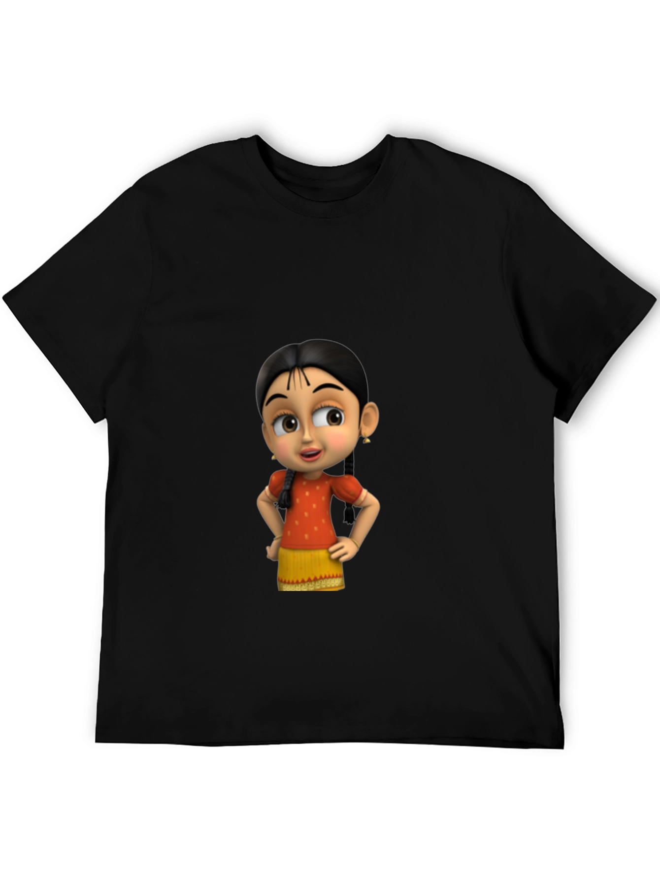 Cartoon Girl Graphic Black T-Shirt