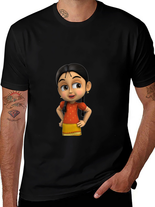 Cartoon Girl Graphic Black T-Shirt