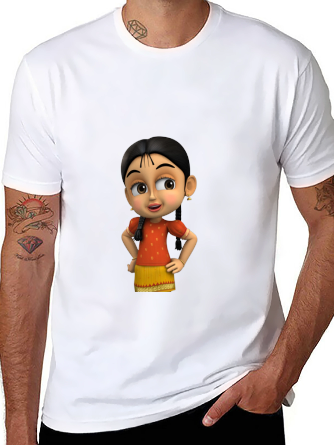 Cartoon Girl Graphic Black T-Shirt