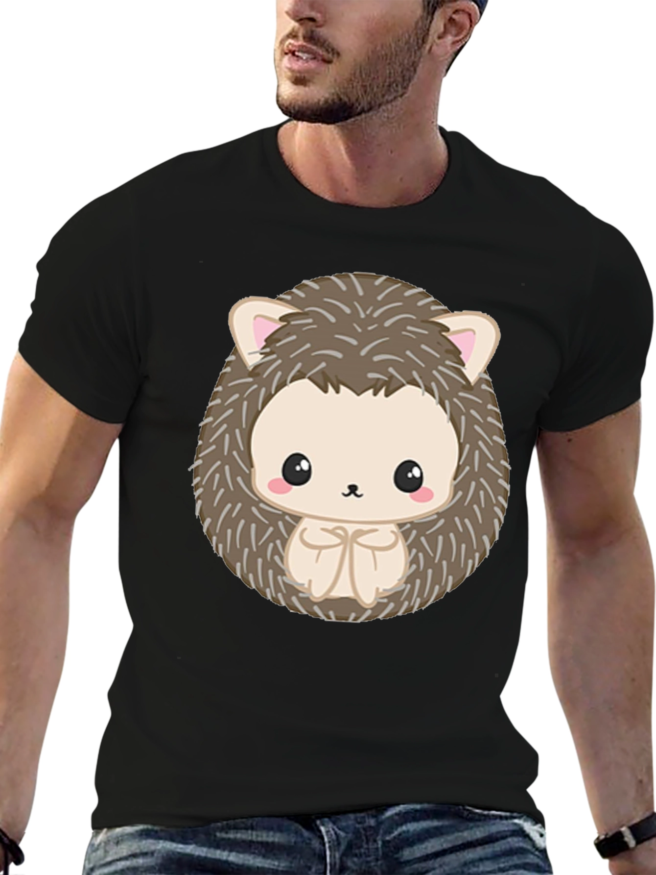 Cute Hedgehog Graphic Black T-Shirt