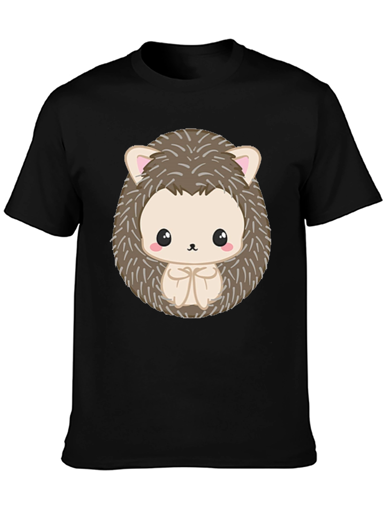Cute Hedgehog Graphic Black T-Shirt