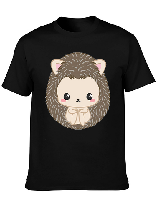Cute Hedgehog Graphic Black T-Shirt