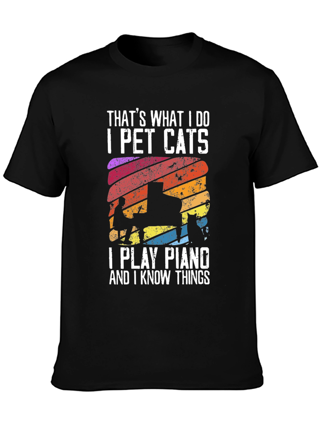 I Pet Cats Play Piano Know Things Graphic Tee