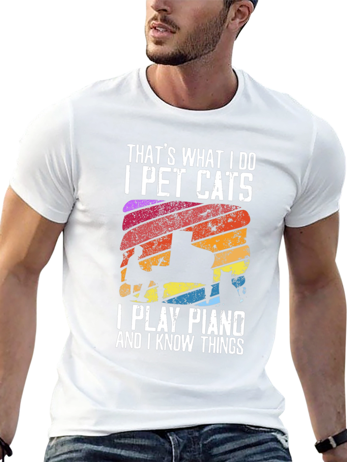 I Pet Cats Play Piano Know Things Graphic Tee