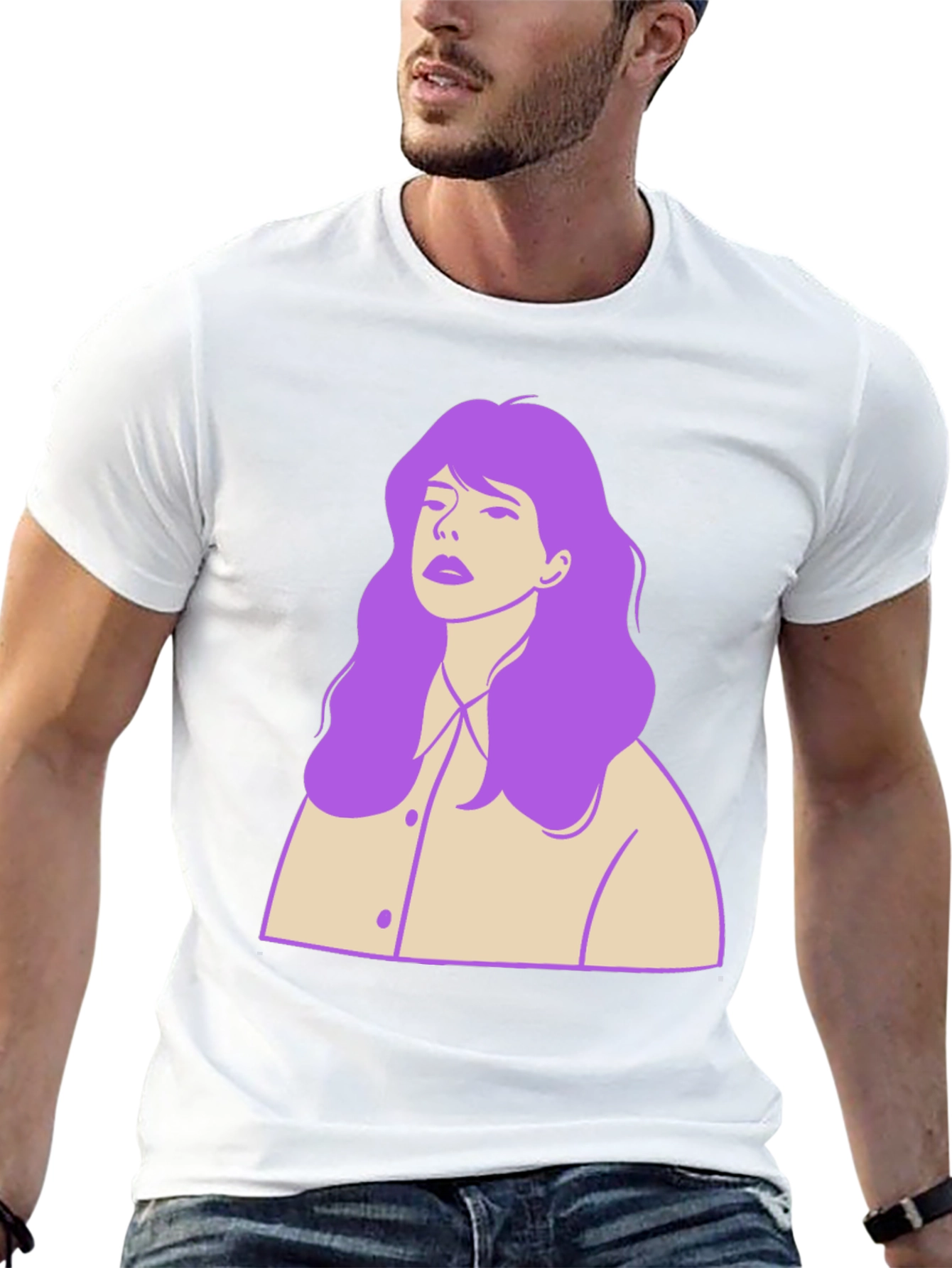 Stylish Black T-Shirt with Purple Hair Graphic