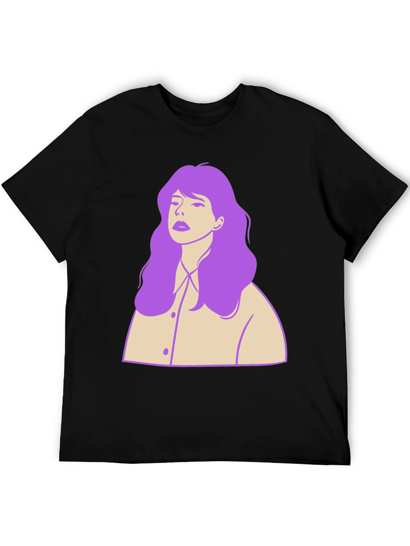 Stylish Black T-Shirt with Purple Hair Graphic