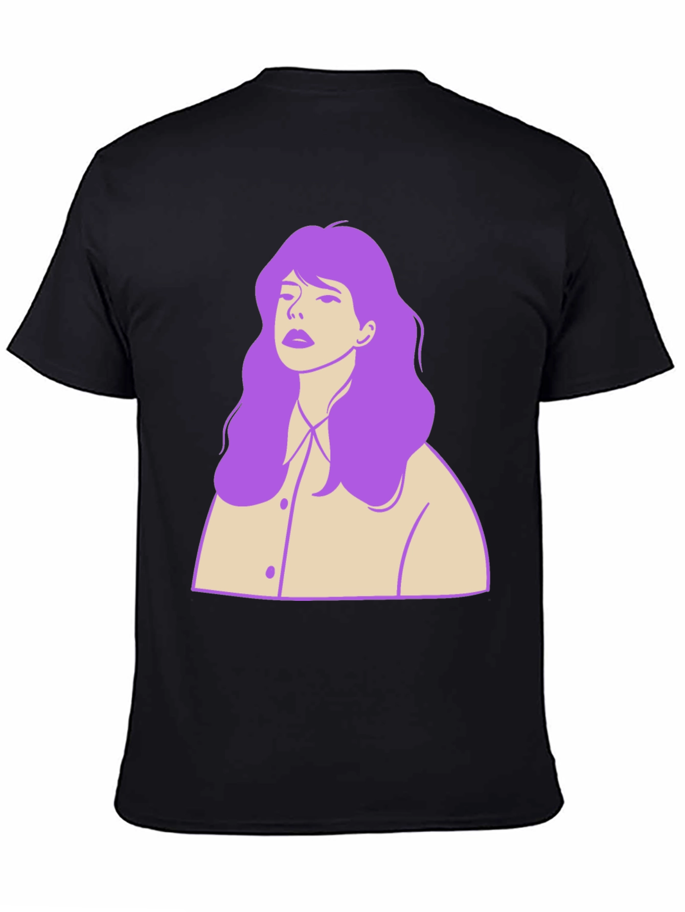 Stylish Black T-Shirt with Purple Hair Graphic