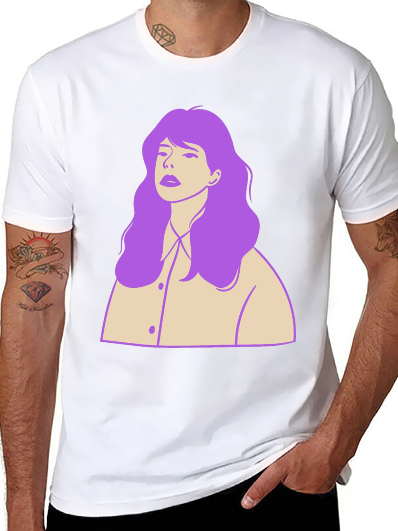 Stylish Black T-Shirt with Purple Hair Graphic