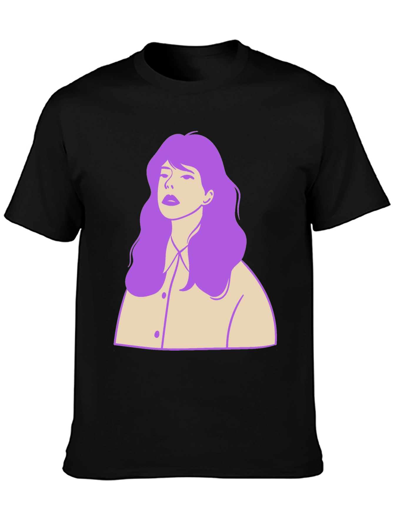 Stylish Black T-Shirt with Purple Hair Graphic