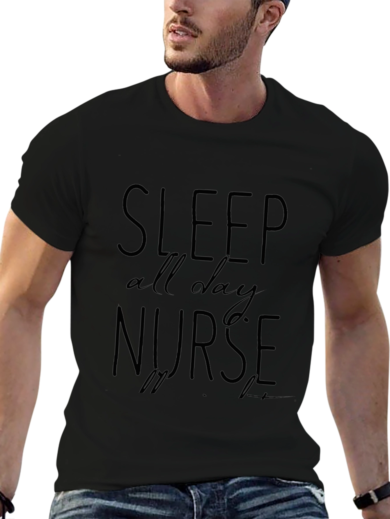 Sleep All Day Nurse Black T-Shirt