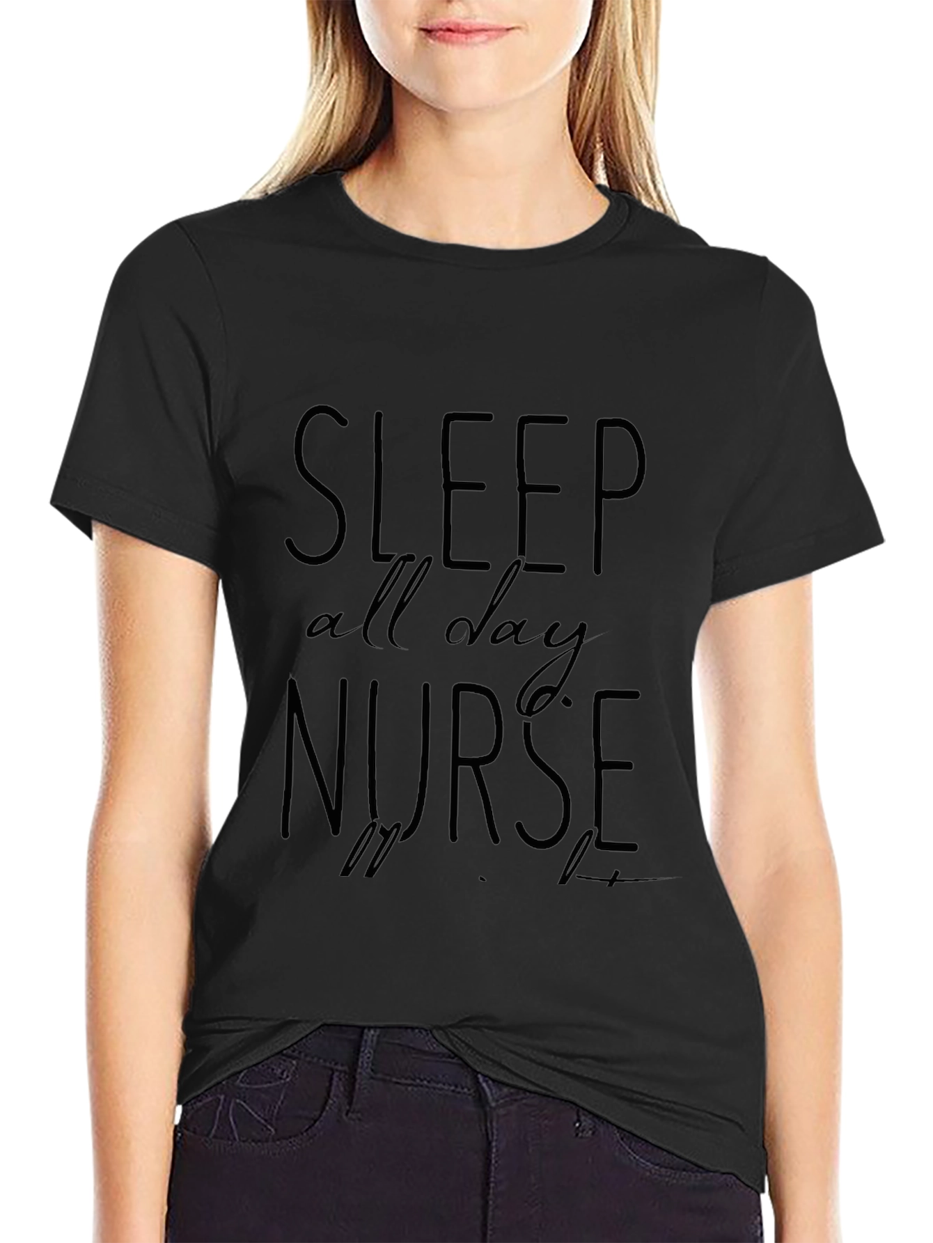 Sleep All Day Nurse Black T-Shirt