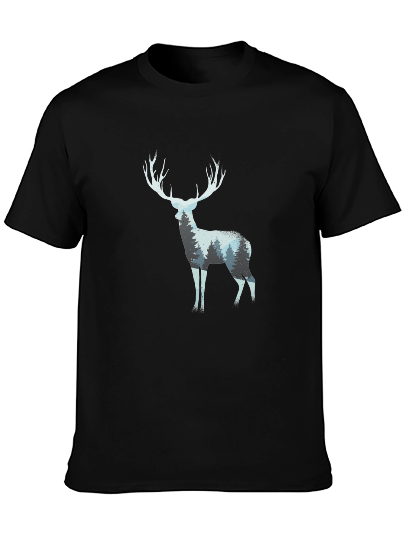 Deer Forest Print Black T-Shirt