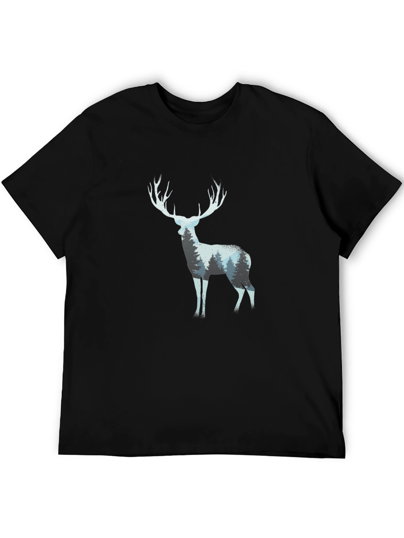 Deer Forest Print Black T-Shirt
