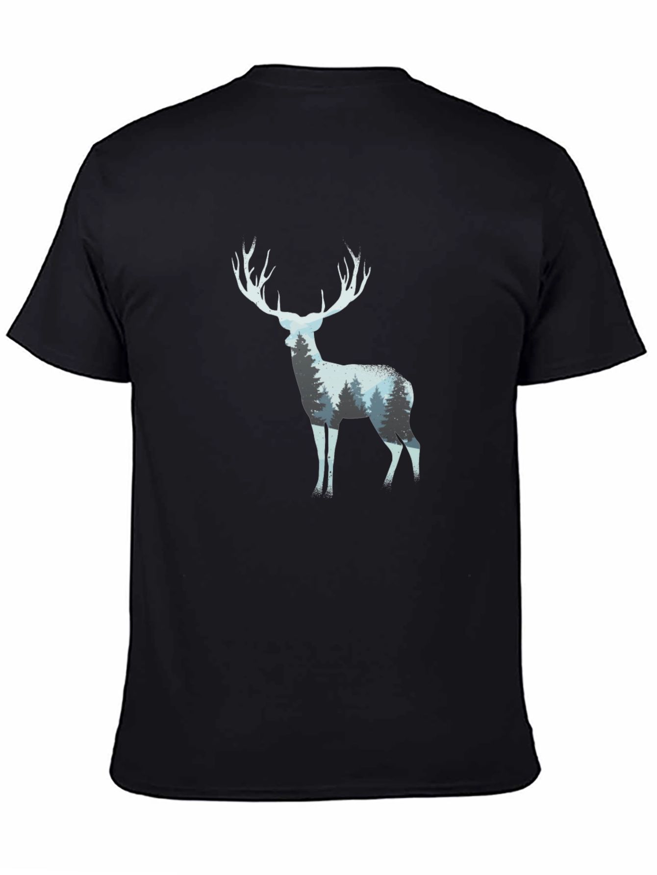 Deer Forest Print Black T-Shirt