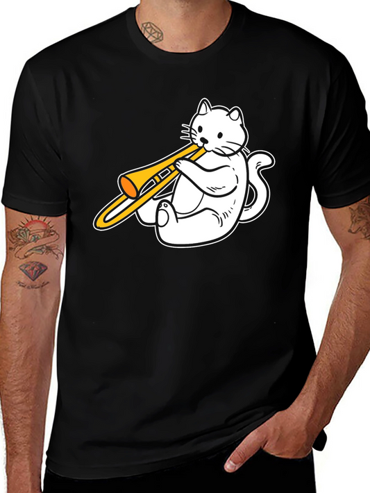 Cat Trombone Player Graphic Tee - Unique Music Lover Shirt