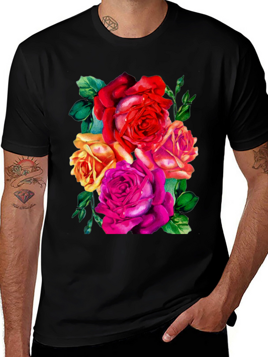Floral Roses Graphic Black T-Shirt