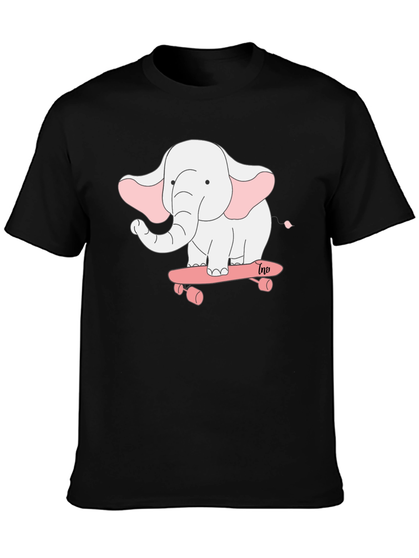 Elephant on Skateboard Black T-Shirt