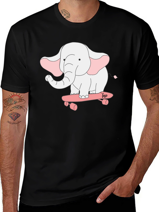 Elephant on Skateboard Black T-Shirt