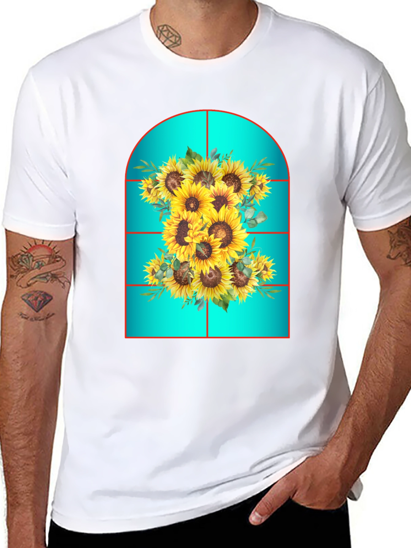 Sunflower Window T-Shirt - Unique Floral Design