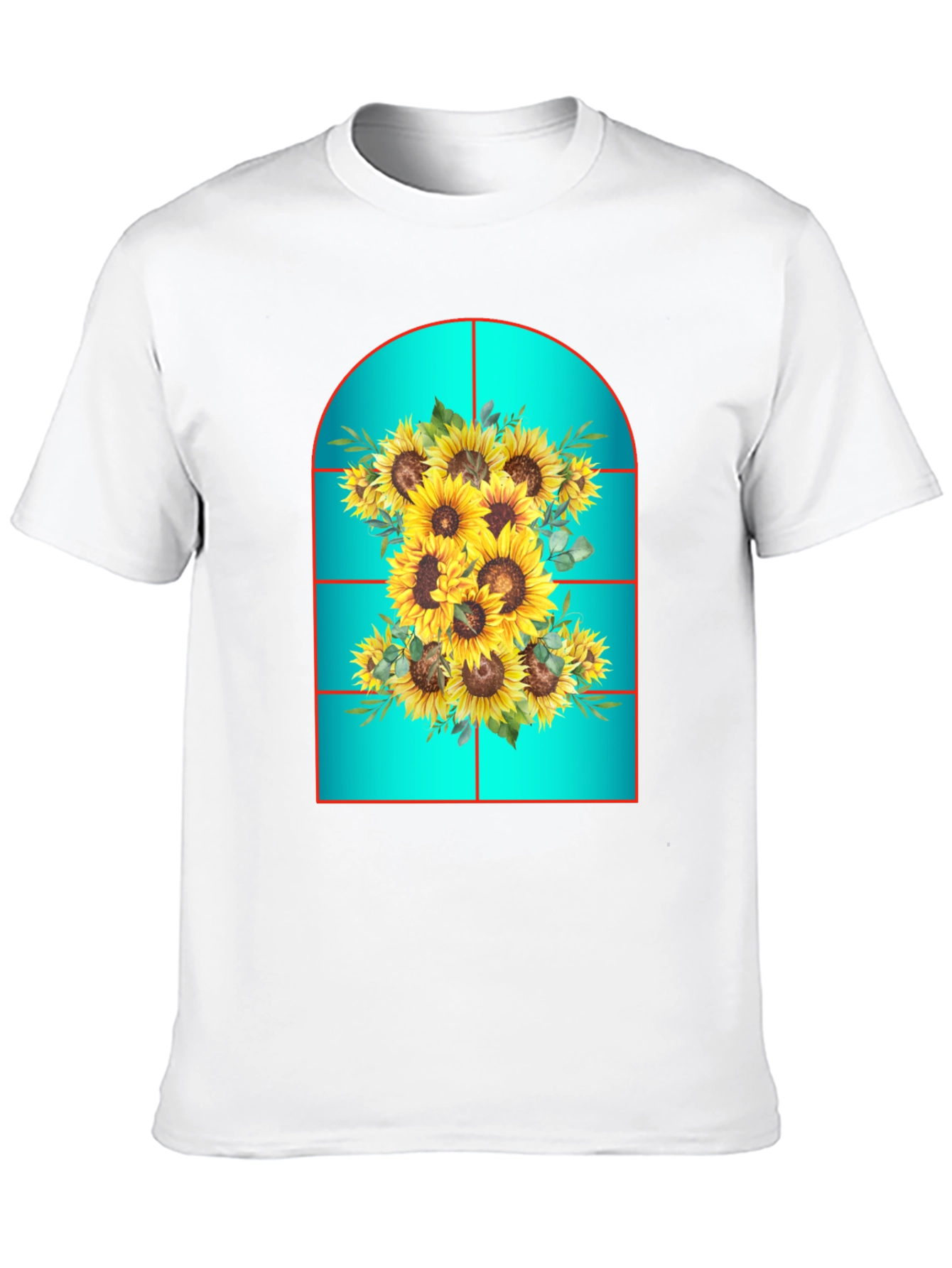 Sunflower Window T-Shirt - Unique Floral Design