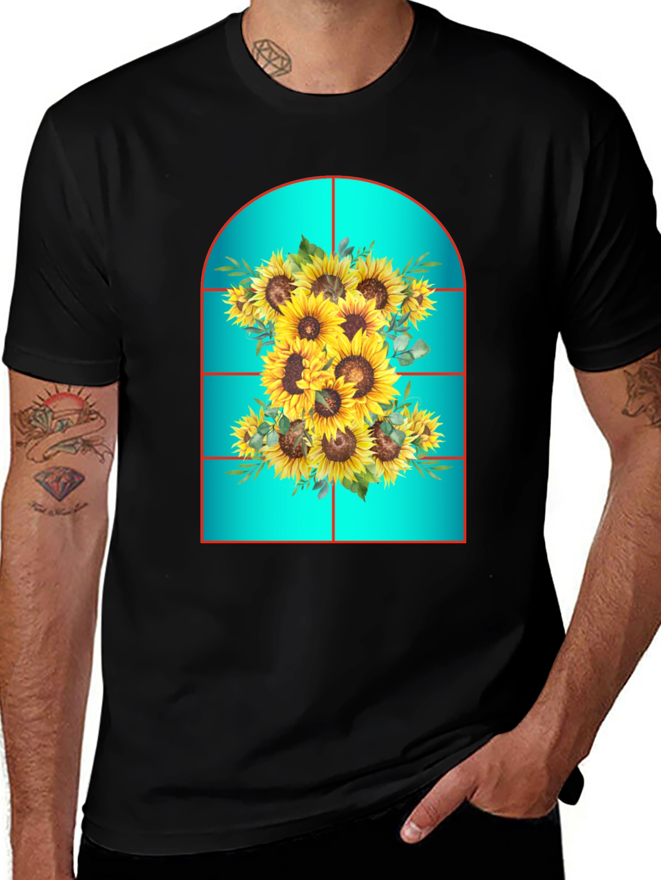 Sunflower Window T-Shirt - Unique Floral Design