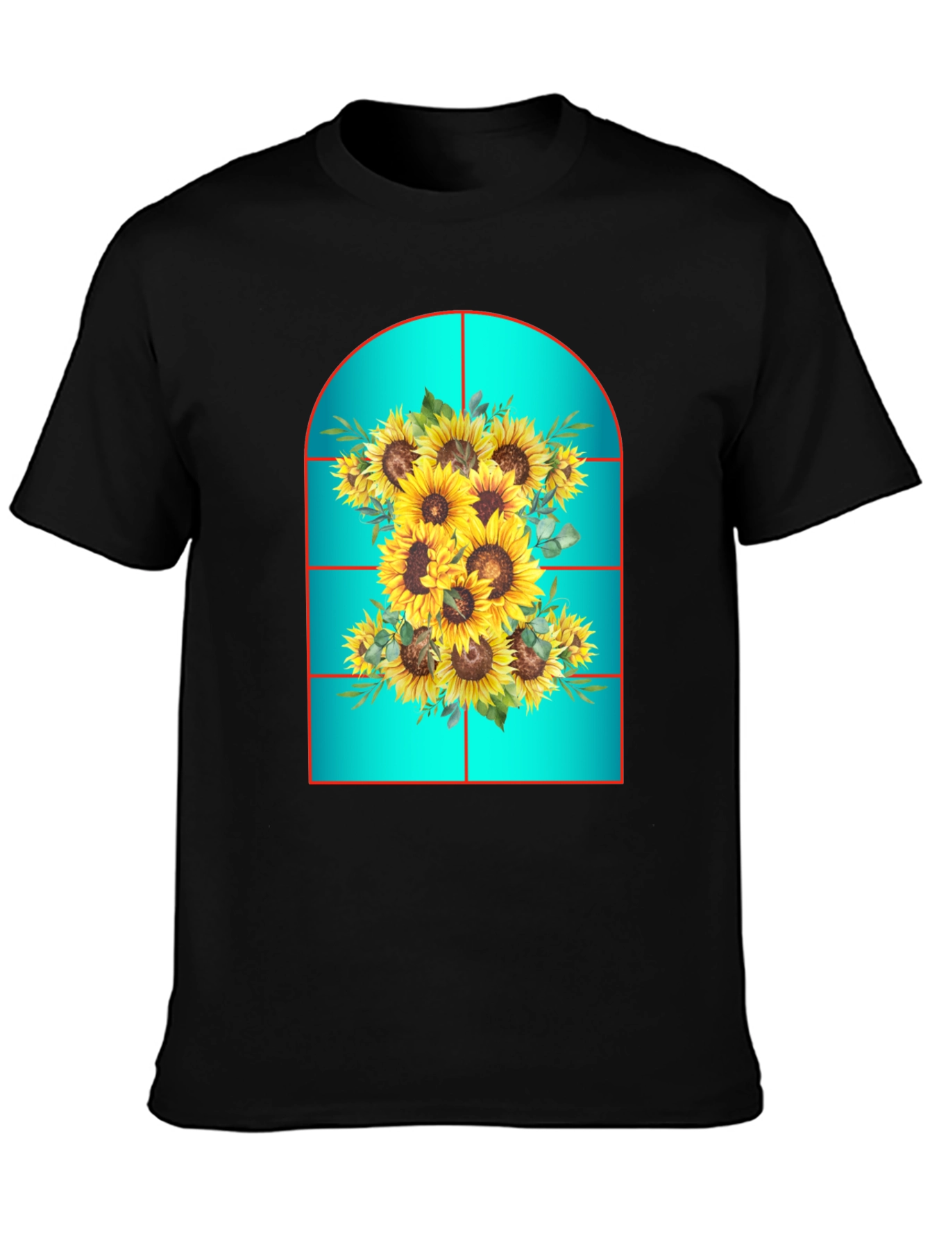 Sunflower Window T-Shirt - Unique Floral Design