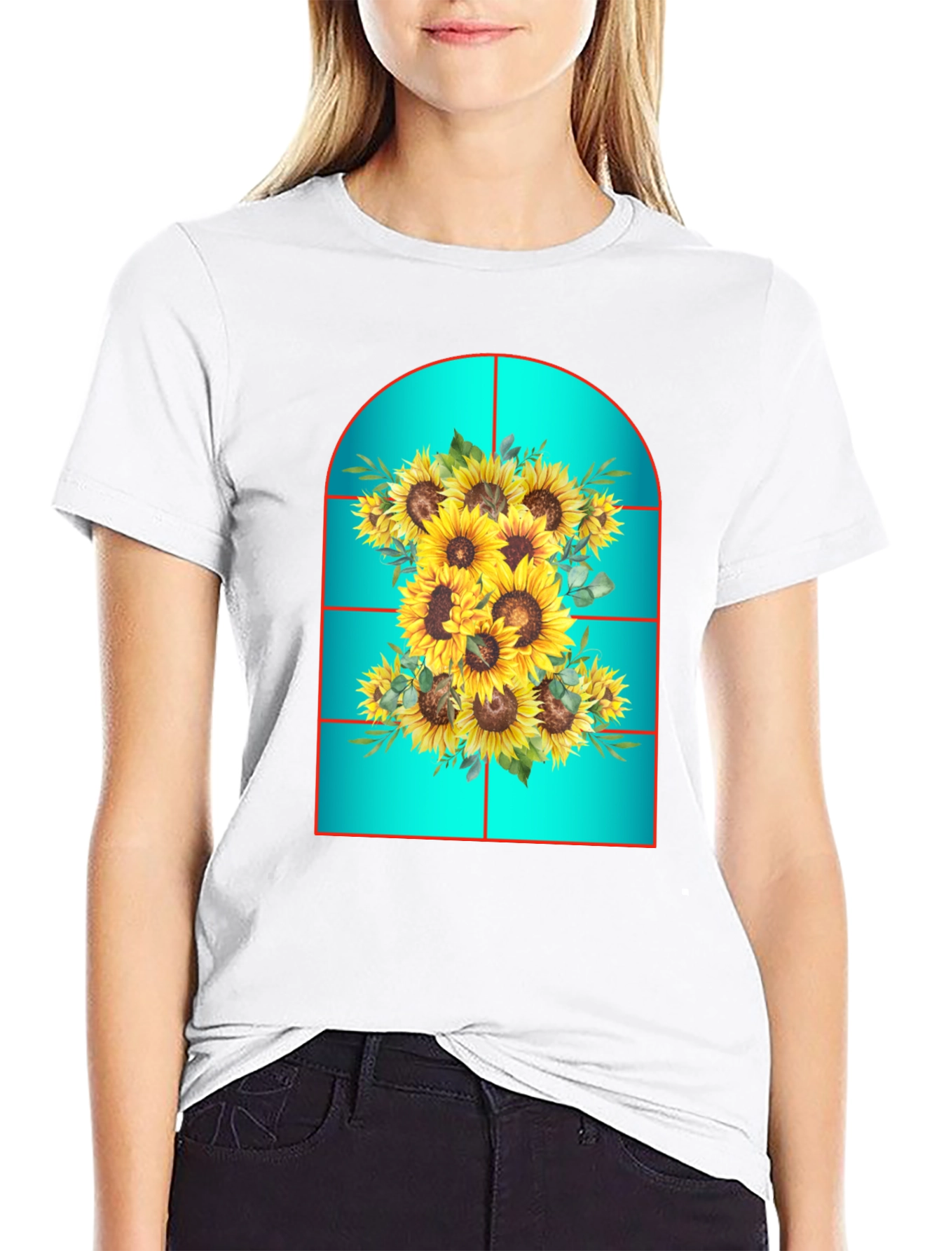 Sunflower Window T-Shirt - Unique Floral Design