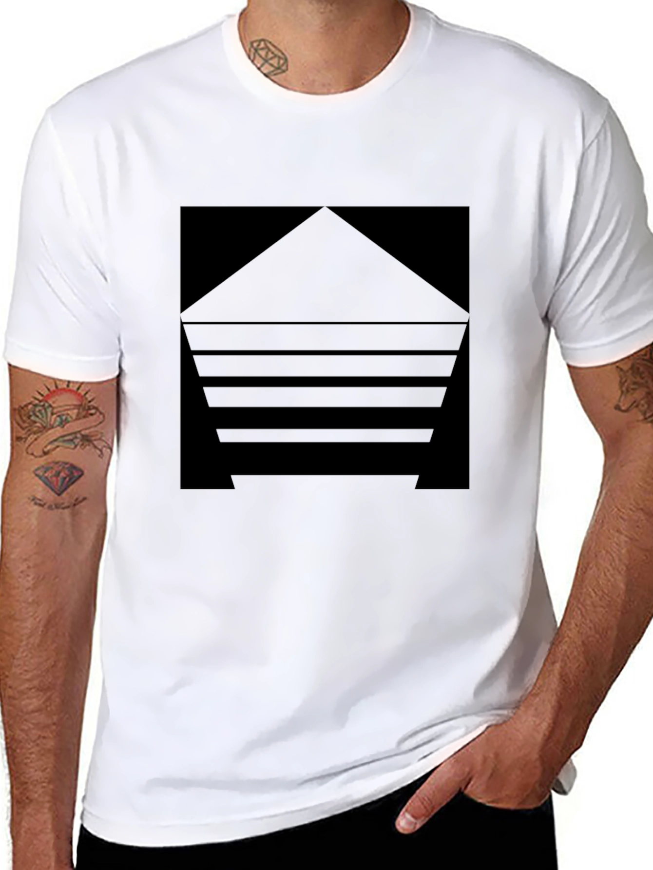 Mens Black Graphic Tee - Geometric Design