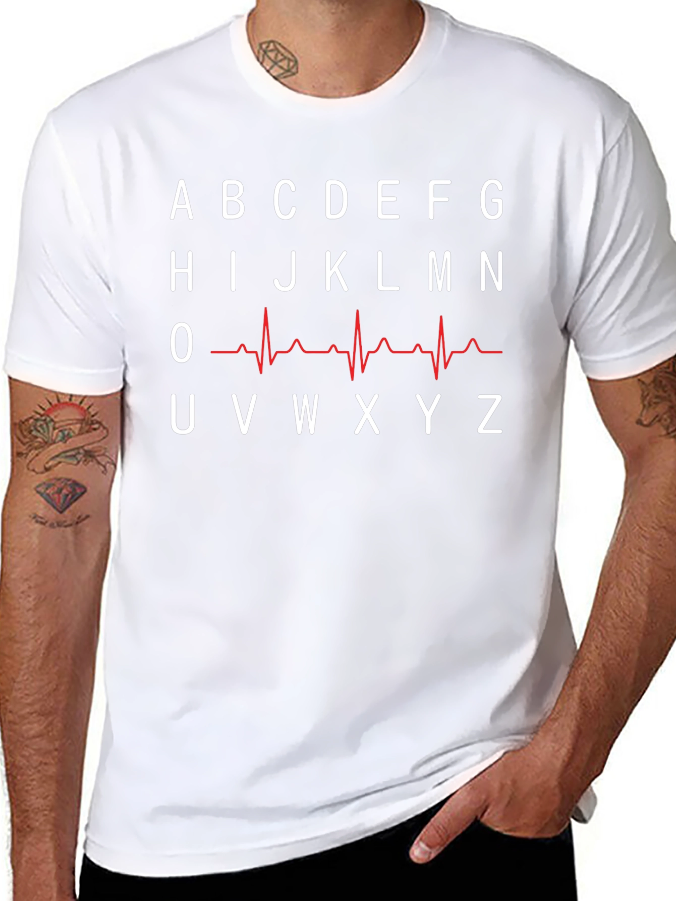 Alphabet ECG T-Shirt - Black Crew Neck Tee