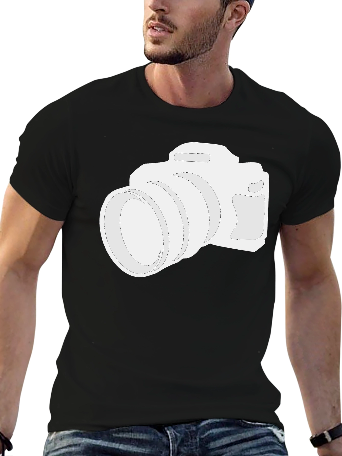 Camera Graphic Tee - Black Cotton T-Shirt